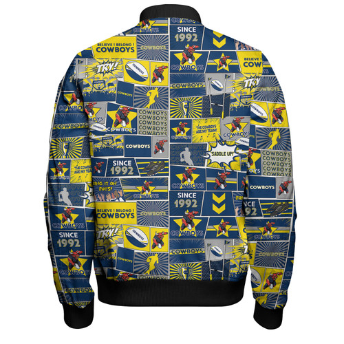 North Queensland Cowboys Bomber Jacket - Team Of Us Die Hard Fan Supporters Comic Style North Queensland Cowboys Bomber Jacket - Team Of Us Die Hard Fan Supporters Comic Style