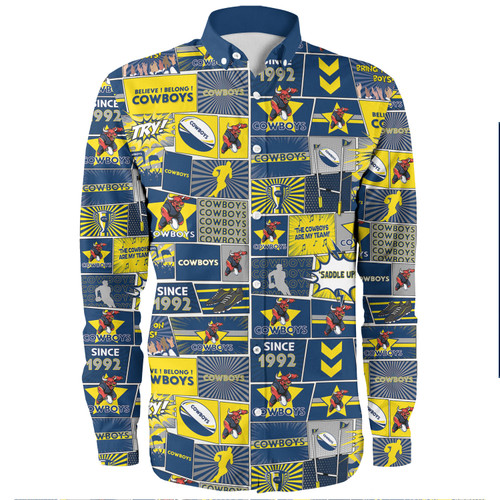 North Queensland Cowboys Long Sleeve Shirt - Team Of Us Die Hard Fan Supporters Comic Style