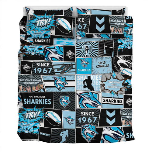 Cronulla-Sutherland Sharks Bedding Set - Team Of Us Die Hard Fan Supporters Comic Style Cronulla-Sutherland Sharks Bedding Set - Team Of Us Die Hard Fan Supporters Comic Style