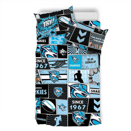 Cronulla-Sutherland Sharks Bedding Set - Team Of Us Die Hard Fan Supporters Comic Style Cronulla-Sutherland Sharks Bedding Set - Team Of Us Die Hard Fan Supporters Comic Style
