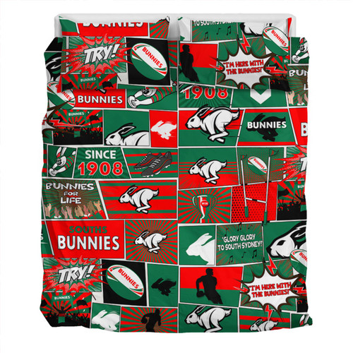 South Sydney Rabbitohs Bedding Set - Team Of Us Die Hard Fan Supporters Comic Style