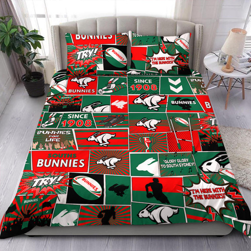 South Sydney Rabbitohs Bedding Set - Team Of Us Die Hard Fan Supporters Comic Style