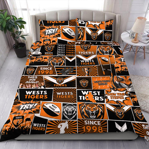 Wests Tigers Bedding Set - Team Of Us Die Hard Fan Supporters Comic Style