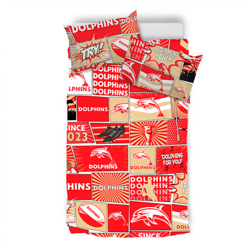 Redcliffe Dolphins Bedding Set - Team Of Us Die Hard Fan Supporters Comic Style