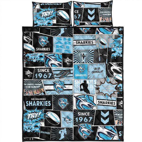 Cronulla-Sutherland Sharks Quilt Bed Set - Team Of Us Die Hard Fan Supporters Comic Style Cronulla-Sutherland Sharks Quilt Bed Set - Team Of Us Die Hard Fan Supporters Comic Style