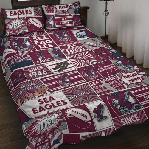 Manly Warringah Sea Eagles Quilt Bed Set - Team Of Us Die Hard Fan Supporters Comic Style