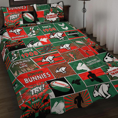 South Sydney Rabbitohs Quilt Bed Set - Team Of Us Die Hard Fan Supporters Comic Style