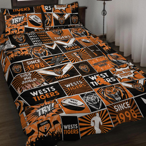 Wests Tigers Quilt Bed Set - Team Of Us Die Hard Fan Supporters Comic Style