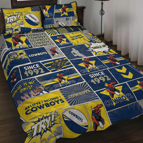 North Queensland Cowboys Quilt Bed Set - Team Of Us Die Hard Fan Supporters Comic Style