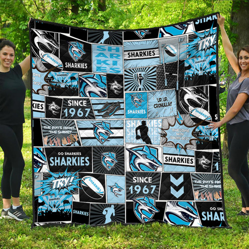 Cronulla-Sutherland Sharks Premium Quilt - Team Of Us Die Hard Fan Supporters Comic Style Cronulla-Sutherland Sharks Premium Quilt - Team Of Us Die Hard Fan Supporters Comic Style