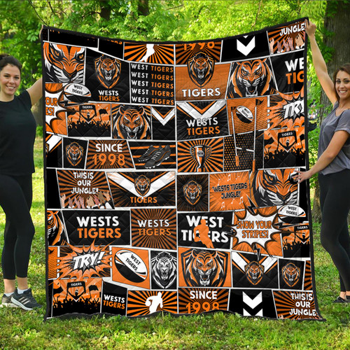 Wests Tigers Premium Quilt - Team Of Us Die Hard Fan Supporters Comic Style Wests Tigers Premium Quilt - Team Of Us Die Hard Fan Supporters Comic Style