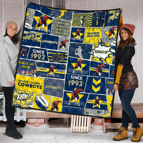North Queensland Cowboys Premium Quilt - Team Of Us Die Hard Fan Supporters Comic Style