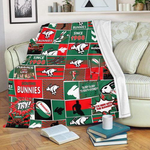 South Sydney Rabbitohs Premium Blanket - Team Of Us Die Hard Fan Supporters Comic Style South Sydney Rabbitohs Premium Blanket - Team Of Us Die Hard Fan Supporters Comic Style