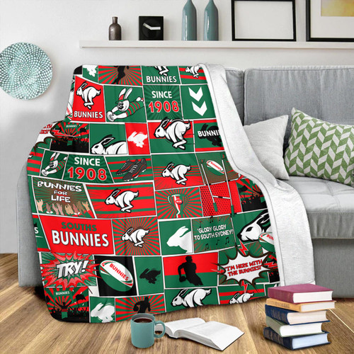 South Sydney Rabbitohs Premium Blanket - Team Of Us Die Hard Fan Supporters Comic Style South Sydney Rabbitohs Premium Blanket - Team Of Us Die Hard Fan Supporters Comic Style