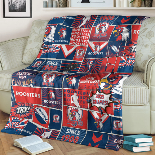 Sydney Roosters Premium Blanket - Team Of Us Die Hard Fan Supporters Comic Style Sydney Roosters Premium Blanket - Team Of Us Die Hard Fan Supporters Comic Style