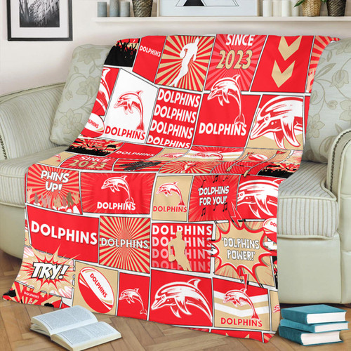 Redcliffe Dolphins Premium Blanket - Team Of Us Die Hard Fan Supporters Comic Style