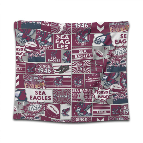 Manly Warringah Sea Eagles Tapestry - Team Of Us Die Hard Fan Supporters Comic Style Manly Warringah Sea Eagles Tapestry - Team Of Us Die Hard Fan Supporters Comic Style