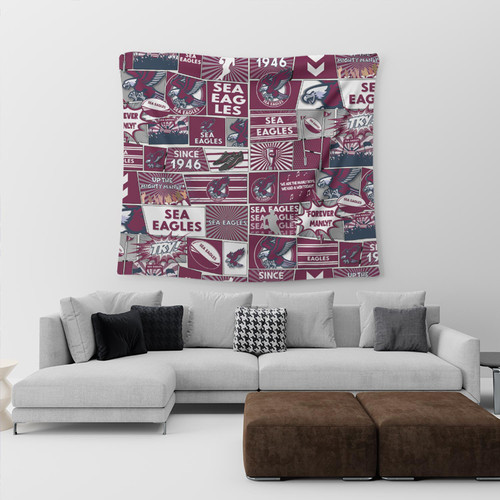 Manly Warringah Sea Eagles Tapestry - Team Of Us Die Hard Fan Supporters Comic Style Manly Warringah Sea Eagles Tapestry - Team Of Us Die Hard Fan Supporters Comic Style