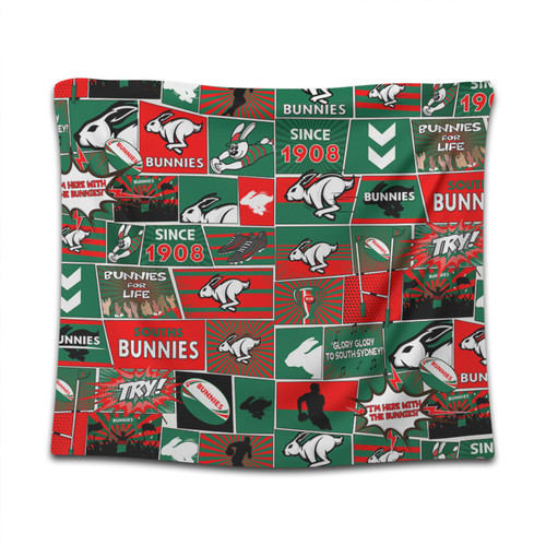 South Sydney Rabbitohs Tapestry - Team Of Us Die Hard Fan Supporters Comic Style South Sydney Rabbitohs Tapestry - Team Of Us Die Hard Fan Supporters Comic Style