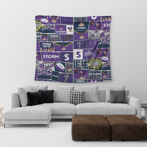 Melbourne Storm Tapestry - Team Of Us Die Hard Fan Supporters Comic Style Melbourne Storm Tapestry - Team Of Us Die Hard Fan Supporters Comic Style