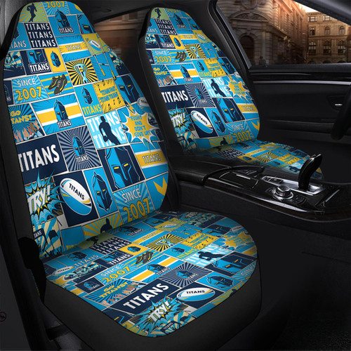 Gold Coast Titans Car Seat Covers - Team Of Us Die Hard Fan Supporters Comic Style