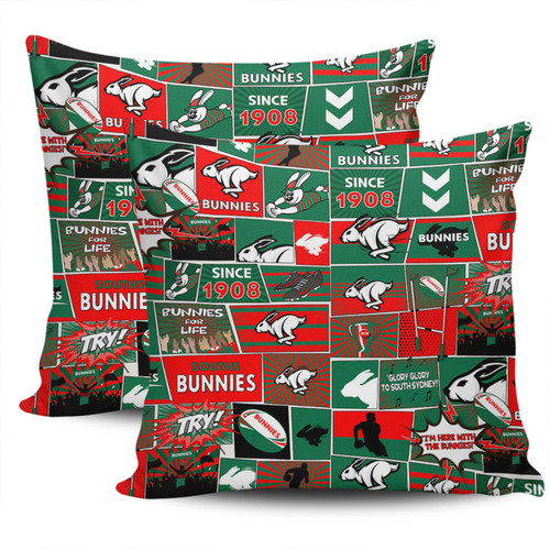 South Sydney Rabbitohs Pillow Cover - Team Of Us Die Hard Fan Supporters Comic Style