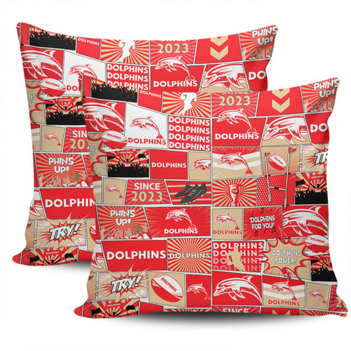 Redcliffe Dolphins Pillow Cover - Team Of Us Die Hard Fan Supporters Comic Style