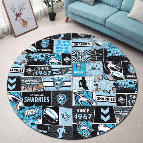 Cronulla-Sutherland Sharks Round Rug - Team Of Us Die Hard Fan Supporters Comic Style