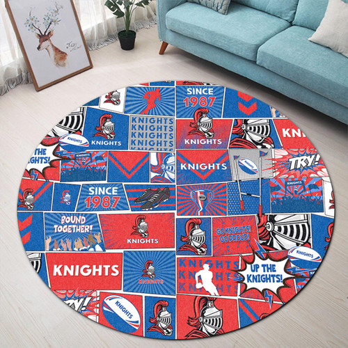 Newcastle Knights Round Rug - Team Of Us Die Hard Fan Supporters Comic Style