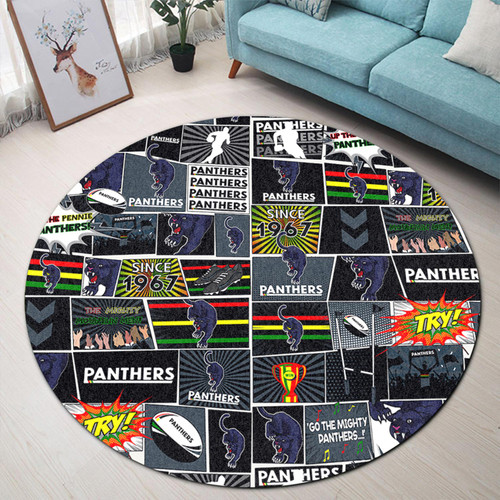 Penrith Panthers Round Rug - Team Of Us Die Hard Fan Supporters Comic Style