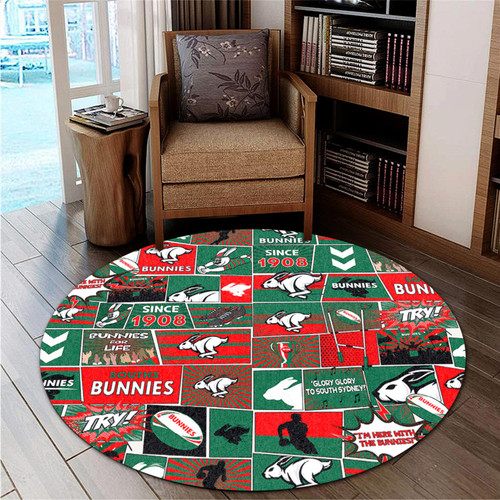 South Sydney Rabbitohs Round Rug - Team Of Us Die Hard Fan Supporters Comic Style