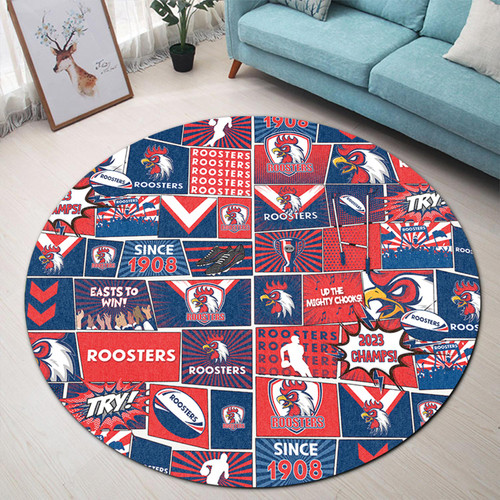 Sydney Roosters Round Rug - Team Of Us Die Hard Fan Supporters Comic Style