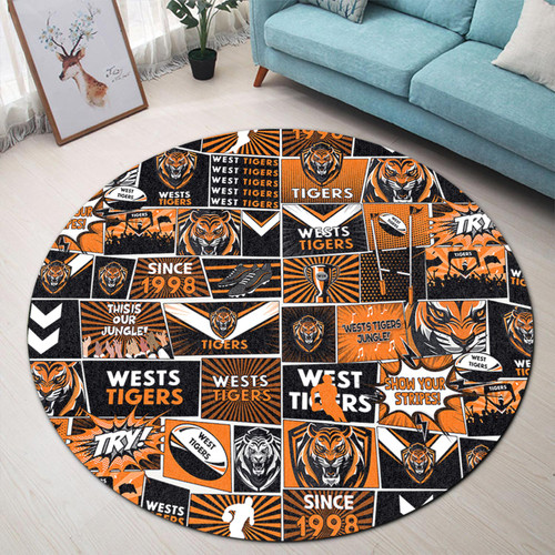 Wests Tigers Round Rug - Team Of Us Die Hard Fan Supporters Comic Style