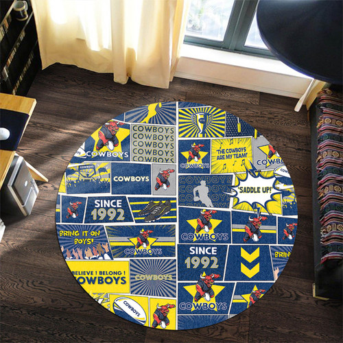 North Queensland Cowboys Round Rug - Team Of Us Die Hard Fan Supporters Comic Style North Queensland Cowboys Round Rug - Team Of Us Die Hard Fan Supporters Comic Style