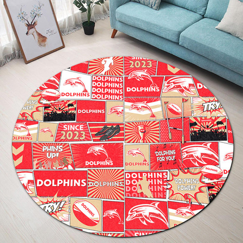 Redcliffe Dolphins Round Rug - Team Of Us Die Hard Fan Supporters Comic Style