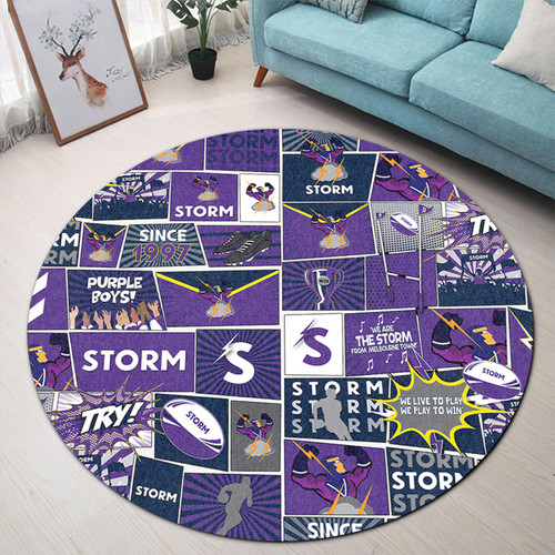 Melbourne Storm Round Rug - Team Of Us Die Hard Fan Supporters Comic Style