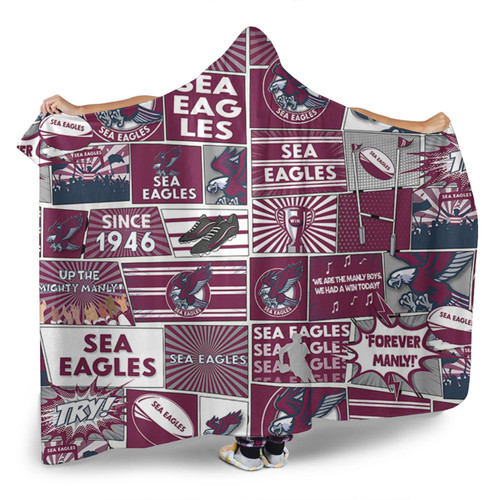 Manly Warringah Sea Eagles Hooded Blanket - Team Of Us Die Hard Fan Supporters Comic Style