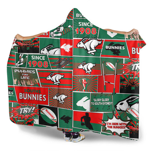 South Sydney Rabbitohs Hooded Blanket - Team Of Us Die Hard Fan Supporters Comic Style South Sydney Rabbitohs Hooded Blanket - Team Of Us Die Hard Fan Supporters Comic Style