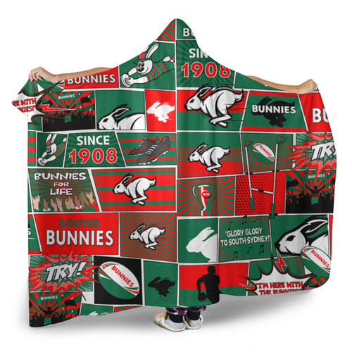 South Sydney Rabbitohs Hooded Blanket - Team Of Us Die Hard Fan Supporters Comic Style South Sydney Rabbitohs Hooded Blanket - Team Of Us Die Hard Fan Supporters Comic Style