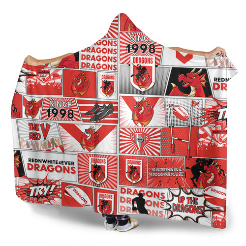 St. George Illawarra Dragons Hooded Blanket - Team Of Us Die Hard Fan Supporters Comic Style St. George Illawarra Dragons Hooded Blanket - Team Of Us Die Hard Fan Supporters Comic Style