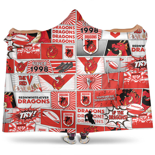 St. George Illawarra Dragons Hooded Blanket - Team Of Us Die Hard Fan Supporters Comic Style