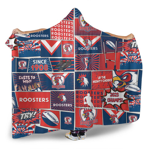 Sydney Roosters Hooded Blanket - Team Of Us Die Hard Fan Supporters Comic Style Sydney Roosters Hooded Blanket - Team Of Us Die Hard Fan Supporters Comic Style