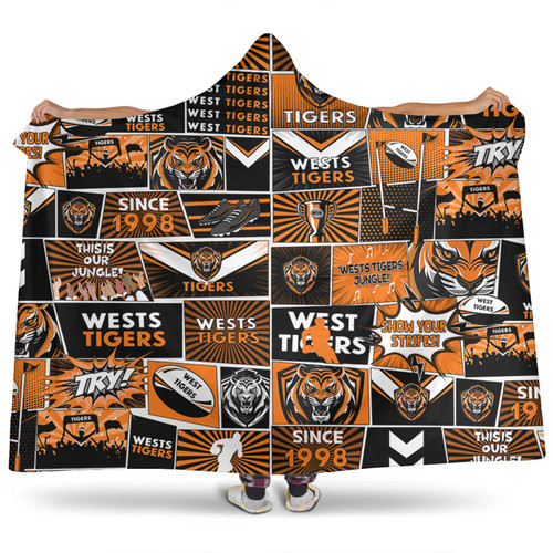 Wests Tigers Hooded Blanket - Team Of Us Die Hard Fan Supporters Comic Style