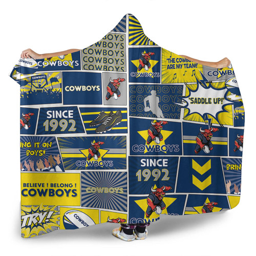 North Queensland Cowboys Hooded Blanket - Team Of Us Die Hard Fan Supporters Comic Style North Queensland Cowboys Hooded Blanket - Team Of Us Die Hard Fan Supporters Comic Style
