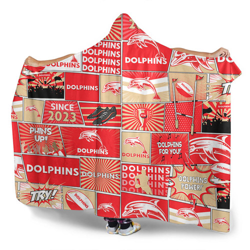 Redcliffe Dolphins Hooded Blanket - Team Of Us Die Hard Fan Supporters Comic Style Redcliffe Dolphins Hooded Blanket - Team Of Us Die Hard Fan Supporters Comic Style