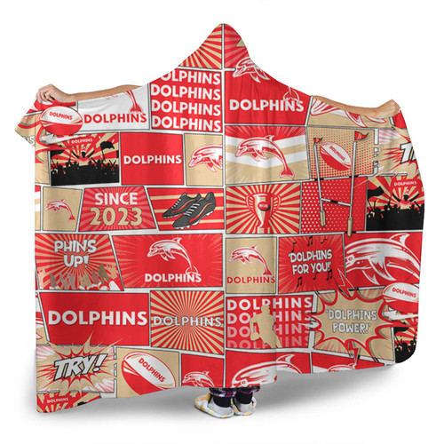 Redcliffe Dolphins Hooded Blanket - Team Of Us Die Hard Fan Supporters Comic Style Redcliffe Dolphins Hooded Blanket - Team Of Us Die Hard Fan Supporters Comic Style