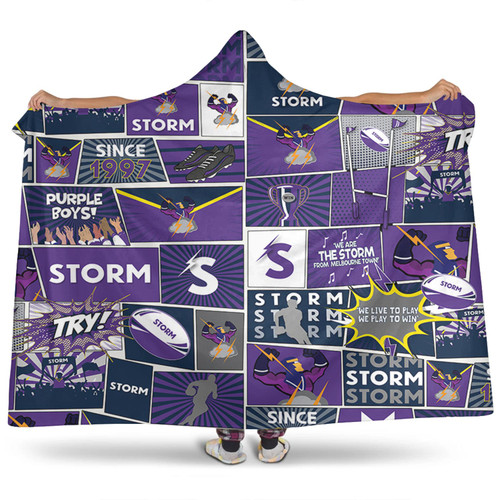 Melbourne Storm Hooded Blanket - Team Of Us Die Hard Fan Supporters Comic Style