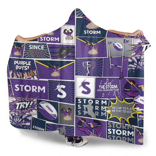 Melbourne Storm Hooded Blanket - Team Of Us Die Hard Fan Supporters Comic Style