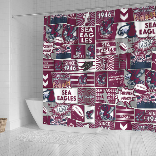 Manly Warringah Sea Eagles Shower Curtain - Team Of Us Die Hard Fan Supporters Comic Style Manly Warringah Sea Eagles Shower Curtain - Team Of Us Die Hard Fan Supporters Comic Style