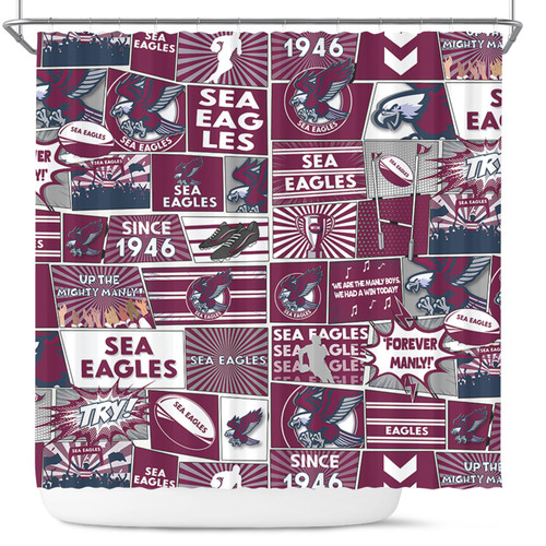 Manly Warringah Sea Eagles Shower Curtain - Team Of Us Die Hard Fan Supporters Comic Style Manly Warringah Sea Eagles Shower Curtain - Team Of Us Die Hard Fan Supporters Comic Style